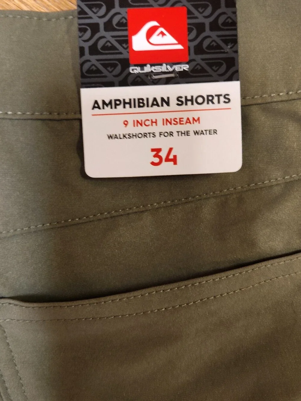 Quiksilver Amphibian Olive Green Hybrid Shorts, Size 34
